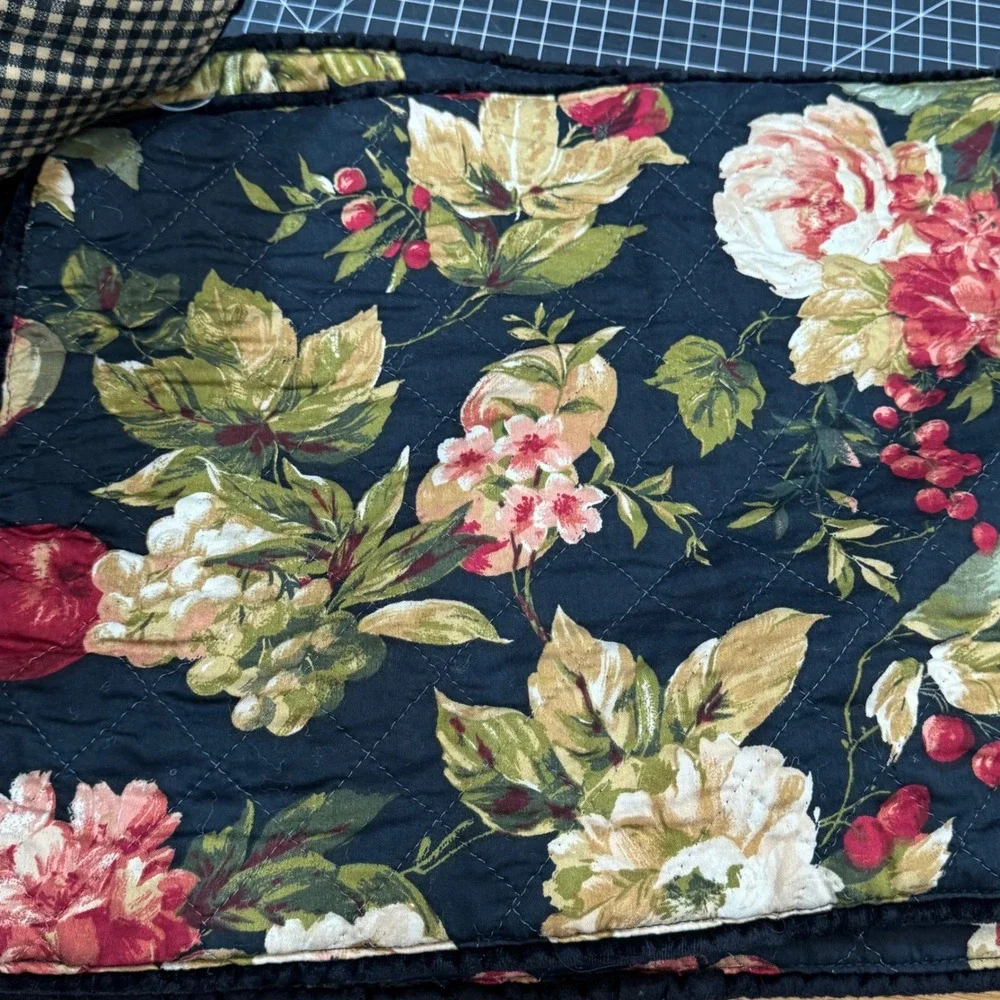 Vintage Quilted Reversible Placemats Set of 6 Floral Fruit Gingham Farmhouse